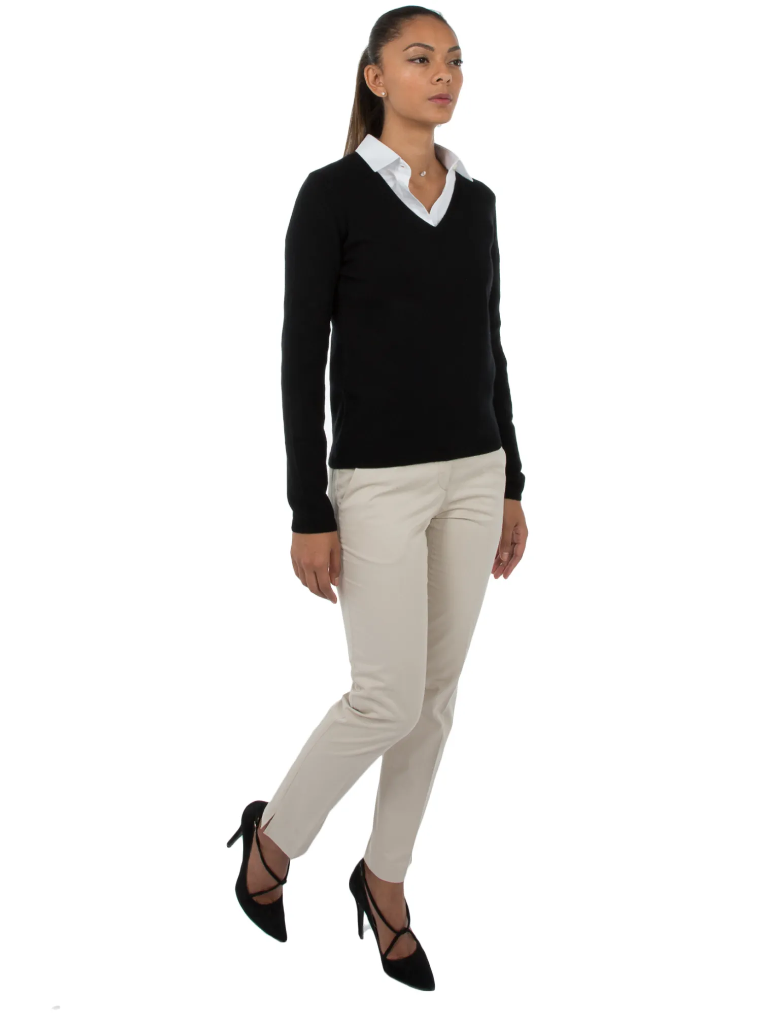 Femme Bruce Field Pull fermme col V en laine et cachemire jauge 12 Maeva