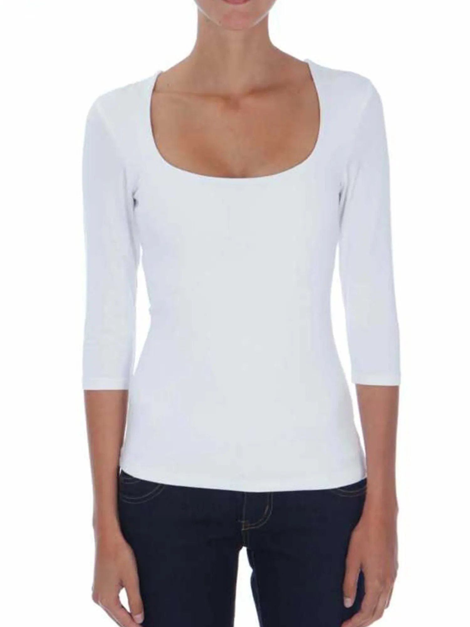 Femme Bruce Field T-shirt stretch col carré manches 3/4 Carry